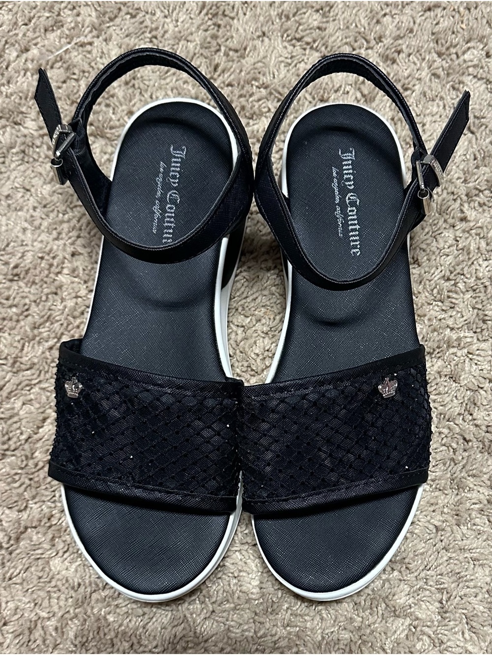 Juicy Couture Black Quilted Slingback Sandals with Crown Accents